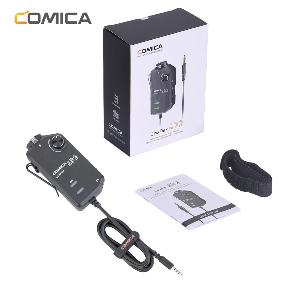 Comica LINKFLEX AD2 XLR/ 6.35mm adattatore preamplificatore Audio con 48V Phantom Power Guitar Interface microfono Preamp per fotocamere DSLR