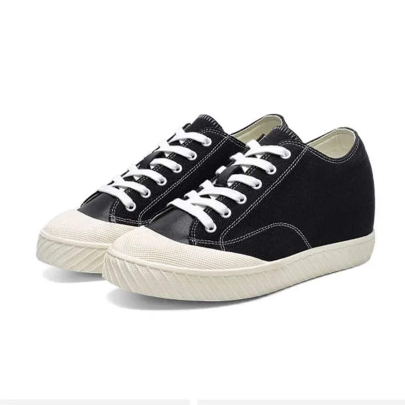 High Quality Canvas Shoes for Women's 6cm Invisible Height Increasing Shoe Comfortable Breathable Fashionable Black Casual Shoes