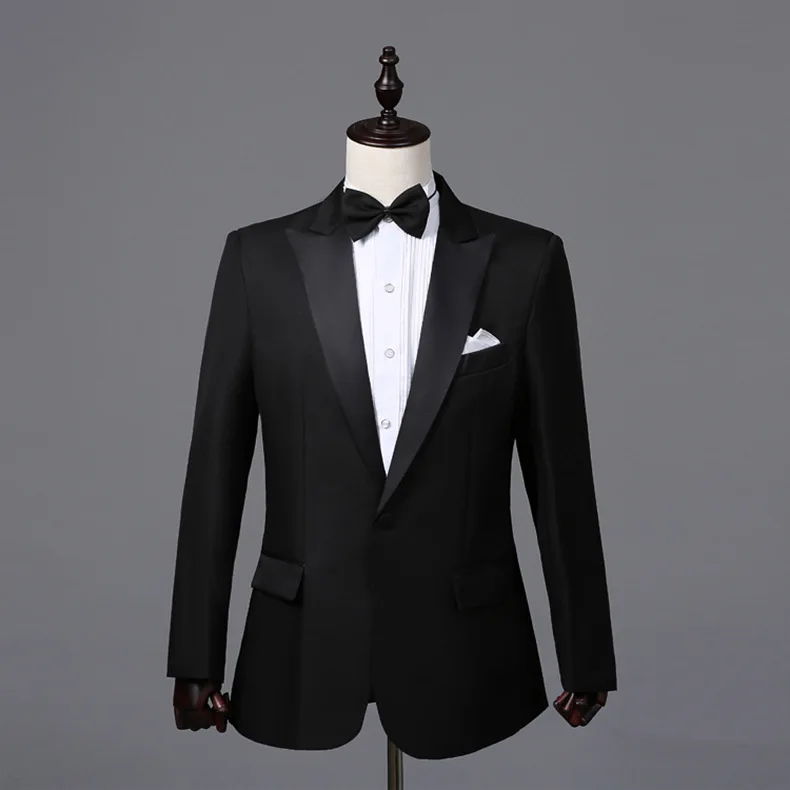 Casaco masculino formal, terno preto e branco, casaco de cauda andorinha, calça, corte europeia, traje Prince Stage, jaqueta de jantar, conjunto de casamento