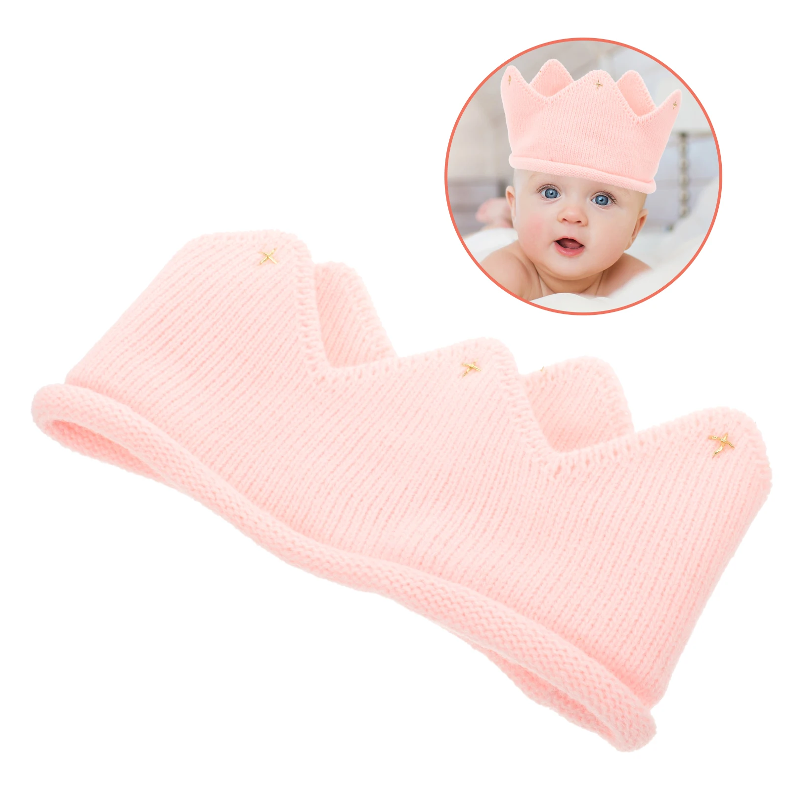 

Soft Knitted Crown Thick Warm Stretchy Newborn Toddler Cap For Winter Party Photo Gift Headband Beanie Crown Knitted
