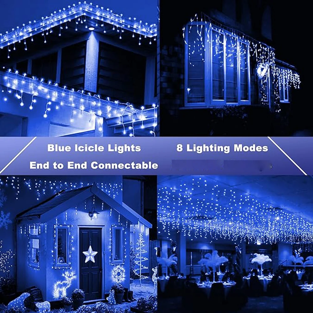 6.5M 200LED Outdoor Waterproof Christmas Ice Light,8 Modes Decor String Lights Timer Memory for House Party Wedding Camping Dec