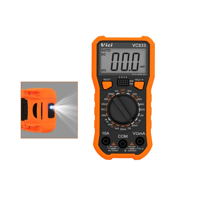 

VC833 Digital Multimeter 2000 Counts Manual Range Digital Multimeter CAT.III 600V
