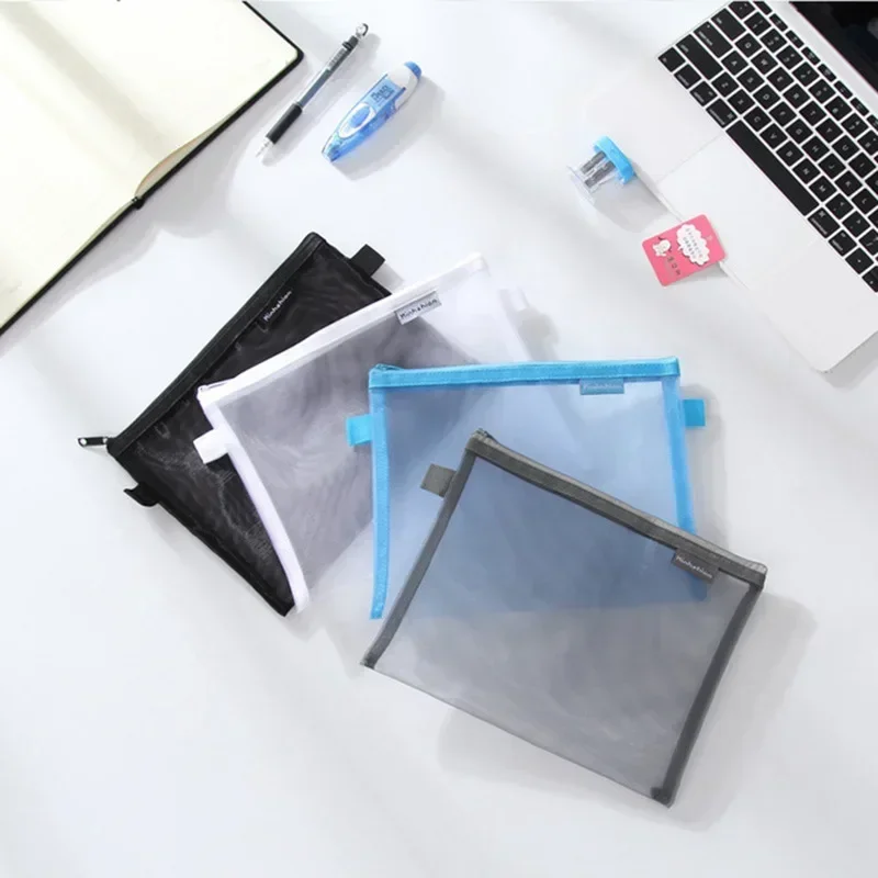 1PC A4 Mesh Zipper Pouch Document Bag Waterproof Zip File Folders School Office Supplies Pencil Case Cosmetic Makeup Bags