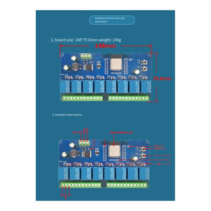 DC 5-30V Voeding ESP32 WIFI Bluetooth Module BLE Achtweg Relais ESP32-WROOM Secundaire Development Board