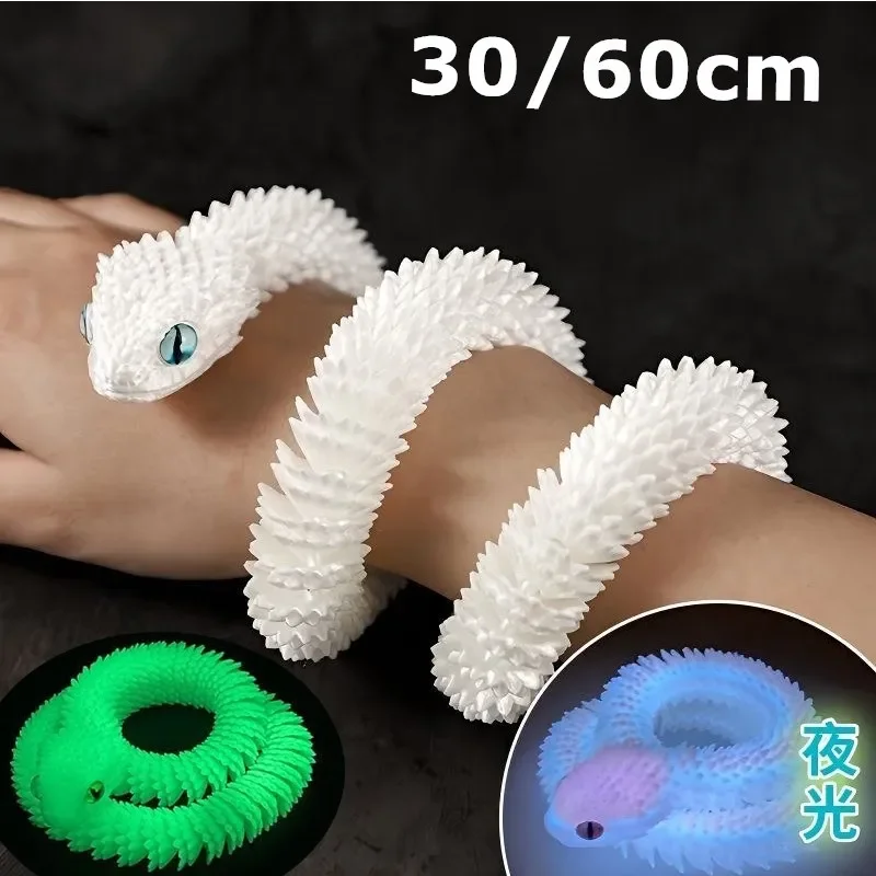 30/60cm 3D Printed Snake Funny Movable Joint Simulation Snake Action Figures Creative Home Office Desktop Ornament Kids gifts