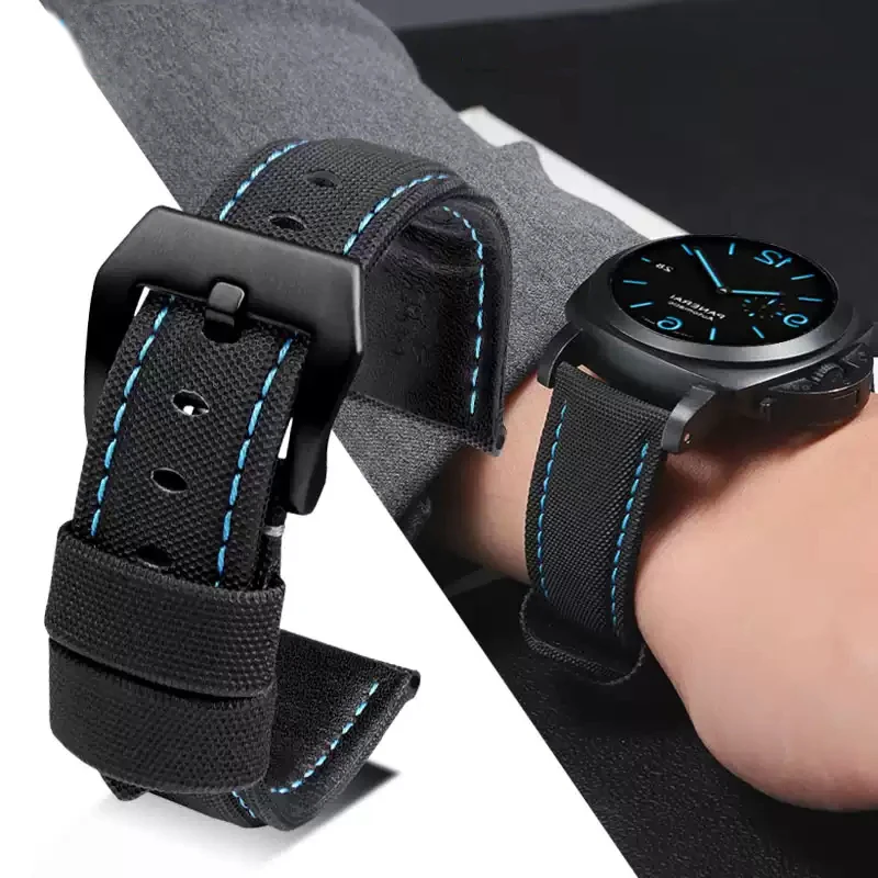 22 مللي متر 24 مللي متر 26 مللي متر النايلون الملمس الجلود حزام الساعات لبانيراي PAM01661 441 مارينا حزام ساعة اليد الأسود الأزرق خط ساعة اكسسوارات #1