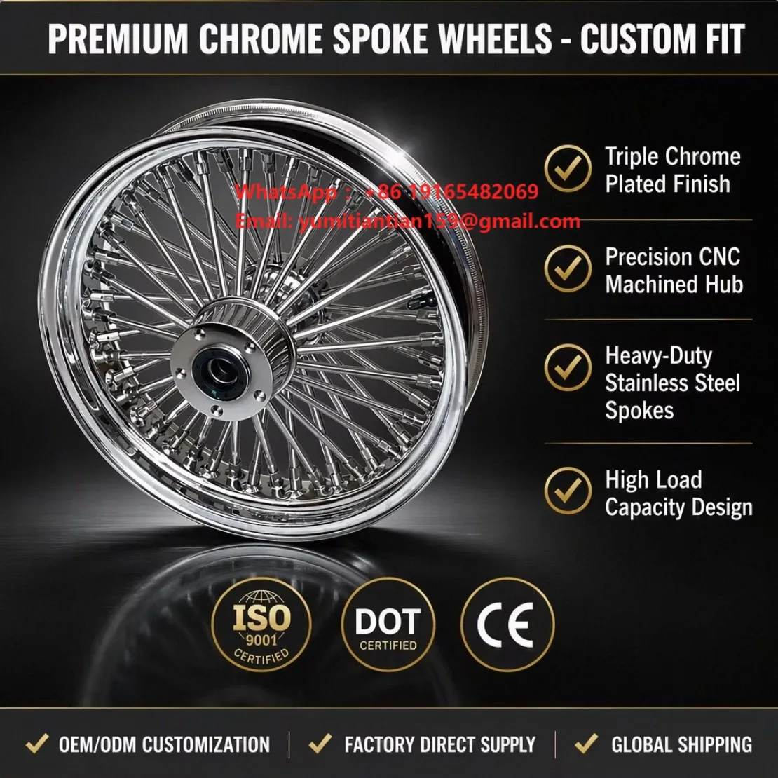 New Front/Rear Chrome Motorcycle Wheels Aluminum Alloy Rim for 2018-2023 Retrofit/Upgrade with Wheel Hub