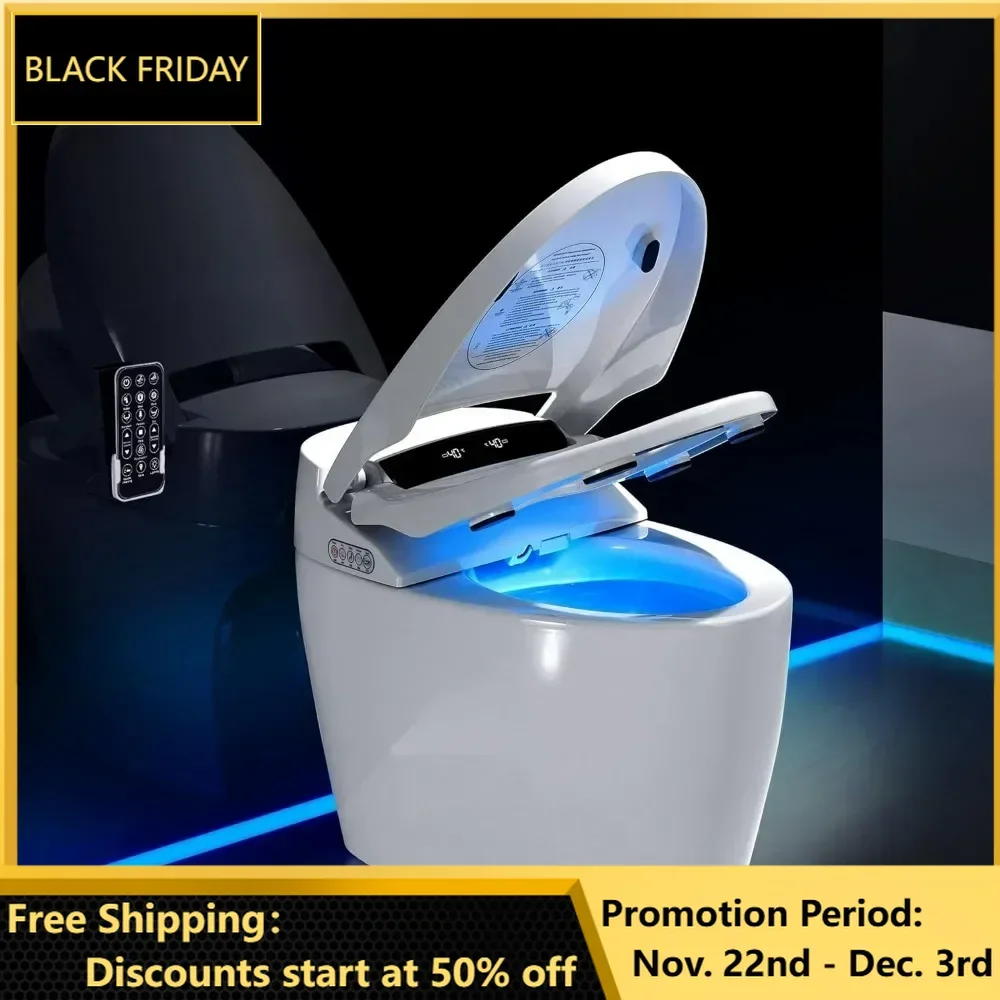 Smart Toilet, One Piece Bidet with Warm Water Sprayer, Foot Sensor Operation, Heated Bidet Seat and LED Display, Toilet Smart