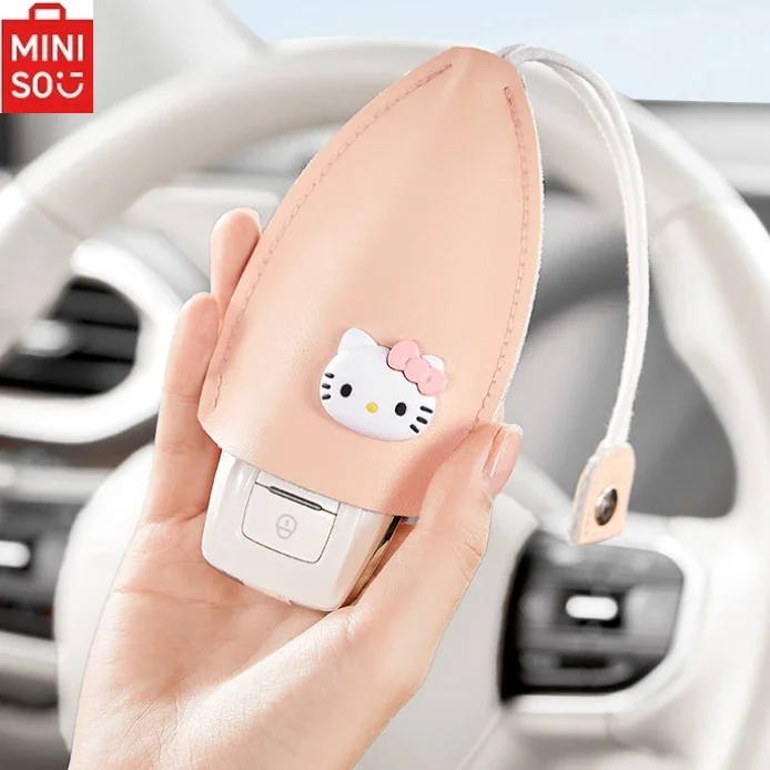 HelloKitty Pull-out Car Key Cover Key Chain Female Storage Open Protective Shell Leather Pink Key Bag Anti-scratch Multi-scene