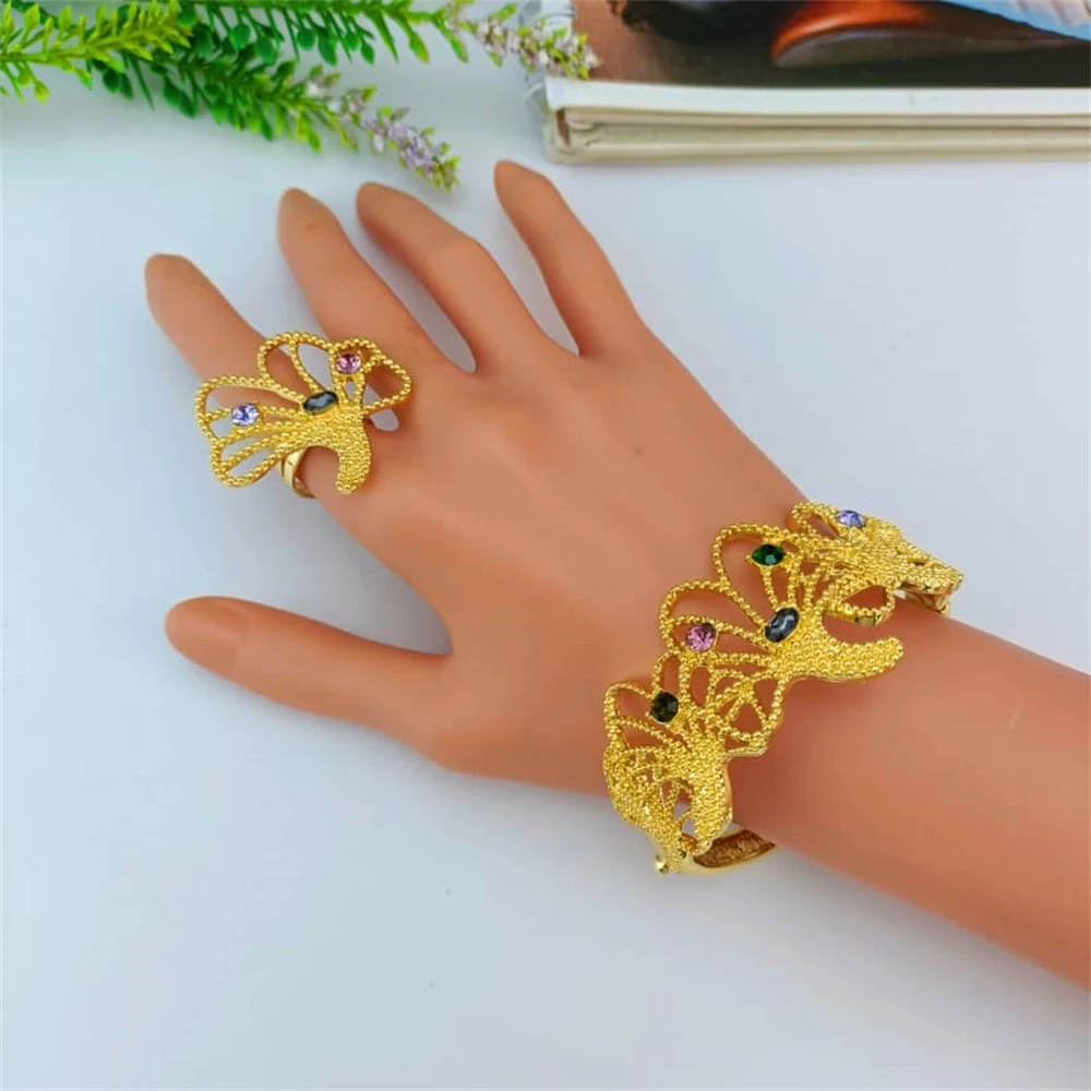 مجموعة مجوهرات نسائية مطلية بالذهب من إيما-دبي ، قلادة حجرية ملونة فاخرة ، سوار وأقراط أنيقة ، هدية زفاف #4