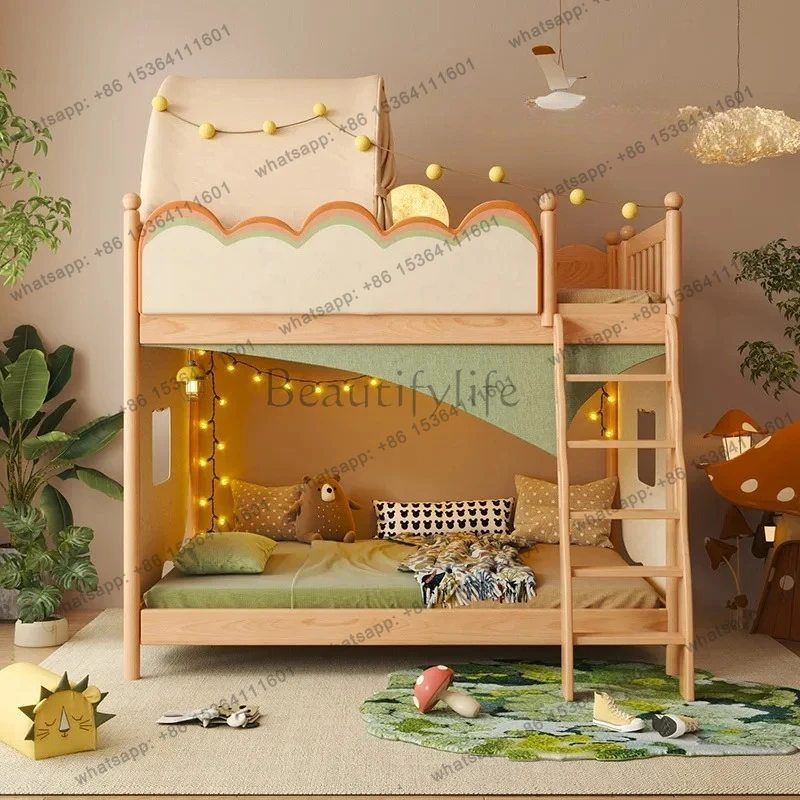 

pg45Upper and lower bunk with slide High and low bed Tree house Mother Bunk bed Solid wood Boy Girl Children's bed