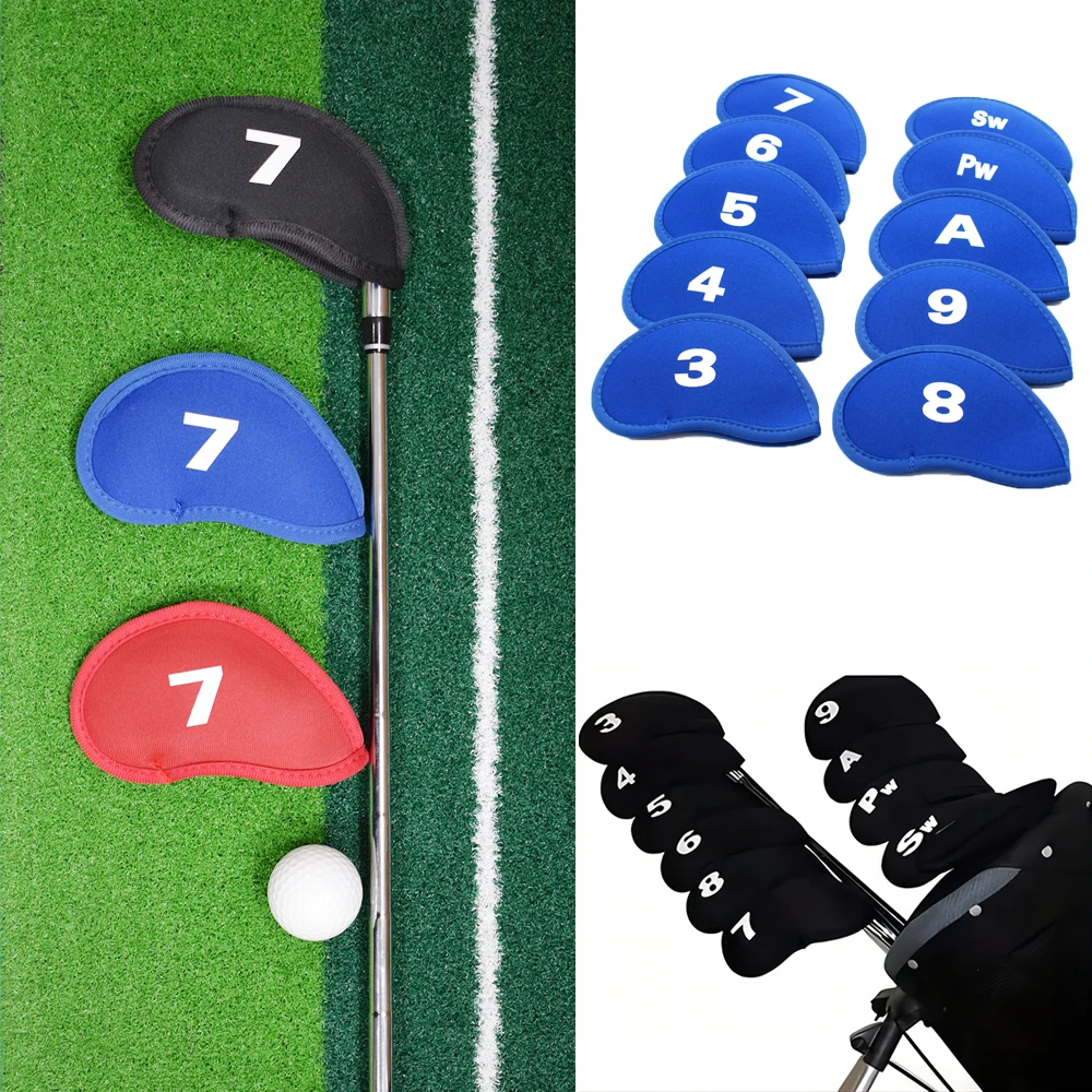 10Pcs/set Golf Iron Head Covers Iron Golf Club Protective Black/Red/Blue Golf Club Iron Head Protector Golf Accessories