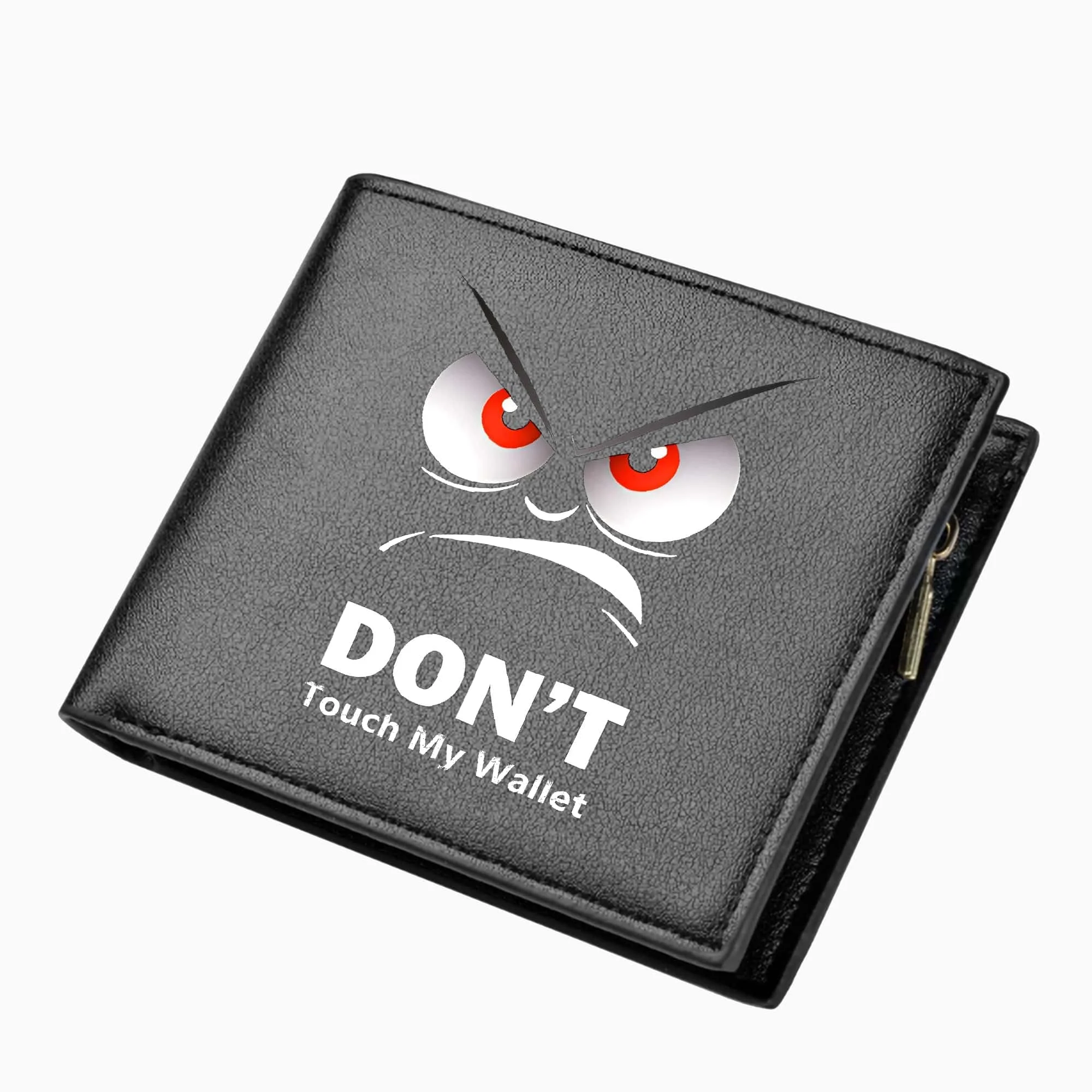 

Мужской черный короткий двойной кошелек «Don't Touch My Wallet», кошелек из искусственной кожи, держатель для удостоверений личности, кошелек на молнии, маленькие клатчи для денег