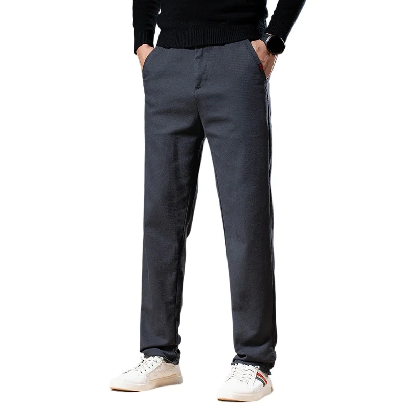

Korean Business Casual Fleece Men Pants Winter Thickened Straight Thermal Casual Pants Male Fashion Stretch Warm Velvet Trousers