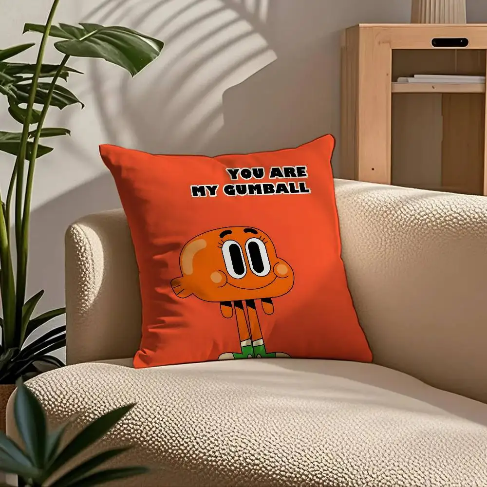 كارتون Gumball مذهلة العالم كيس وسادة الراحة أريكة سرير حريري أنيق غير مرئية سستة مخصص غطاء الوسادة الزخرفية