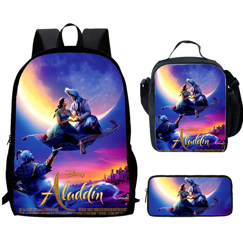 Cartoon Aladdin Printed Child School Backpack With Lunch Bag Pencil Bag For Kindergarten,Light Weight Schoolbags For Boys Girls