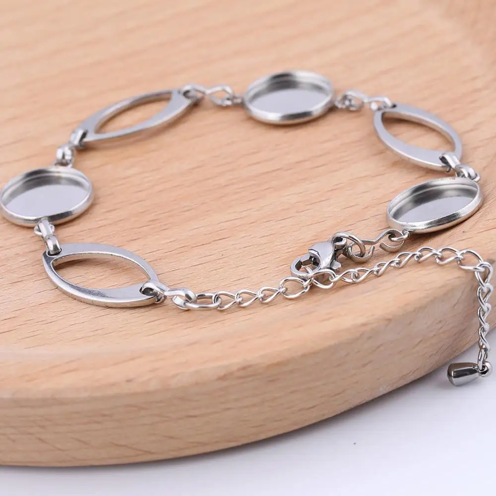 Bracelet cabochon en acier inoxydable, 5 pièces, paramètres de base 12mm, lunette camée, plateaux vierges pour bracelets, fabrication de bijoux à