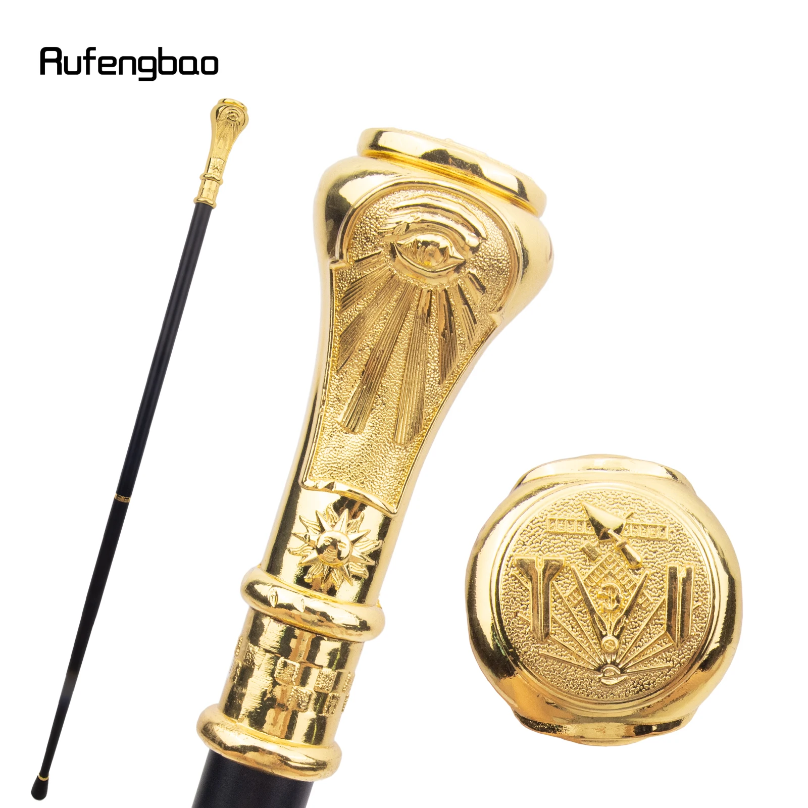 Golden Freemasonry Freemasons VG Totem Relief Walking Cane Fashion Walking Stick Gentleman Crosier Knob Walking Stick 93cm