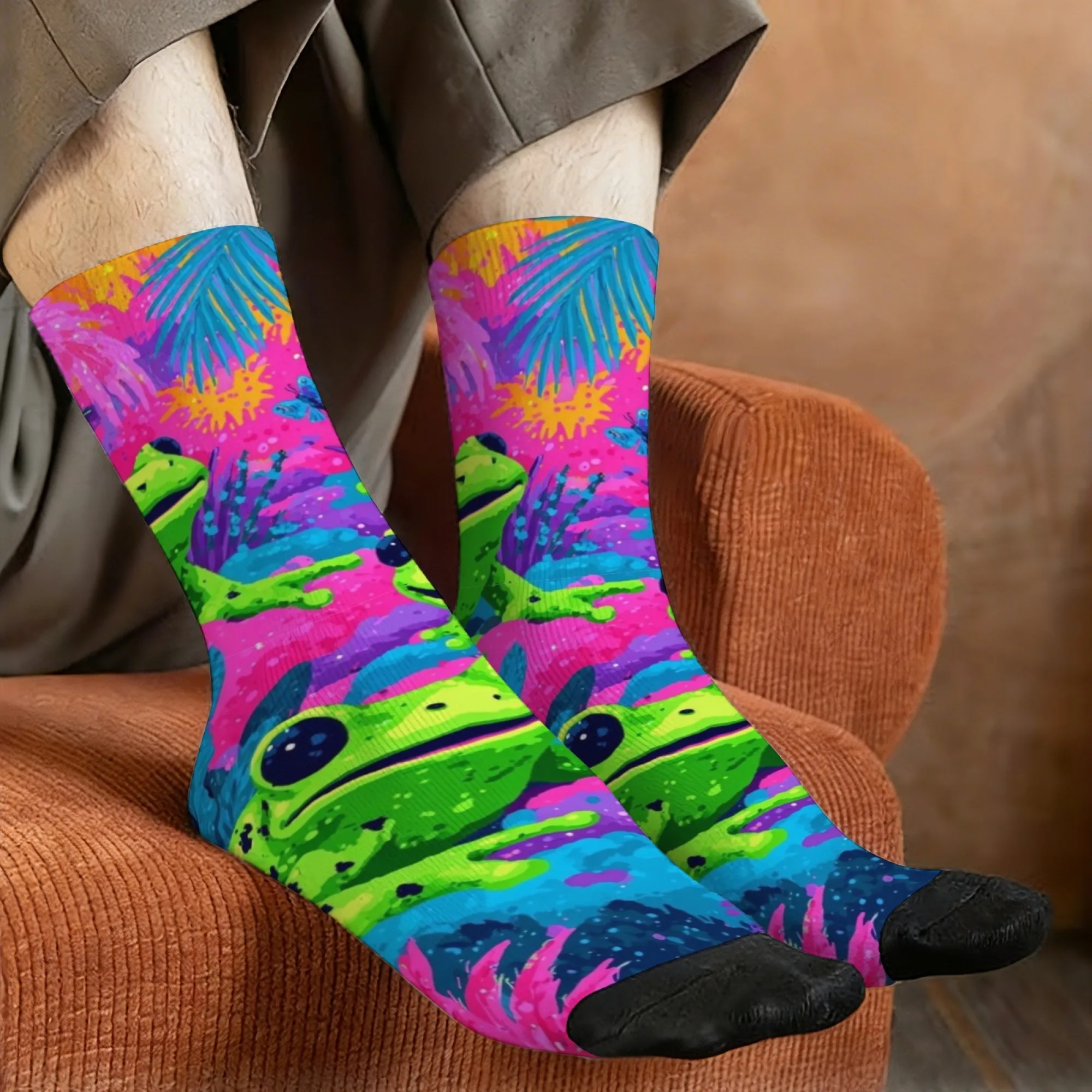 Cartoon Fluorescent Frog Men's Socks Soft and Skin-friendly Socks Street Hip-hop Quirky Rock and Roll Fun Outdoor Casual Socks