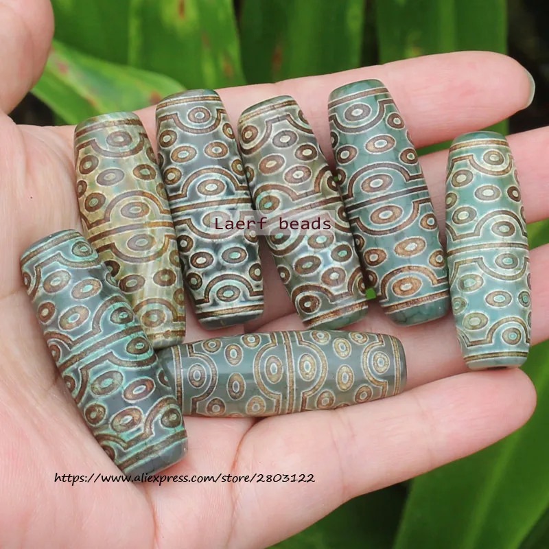 1Pcs , Around 13-15X38-40 mm Green Grey Tibet Dzi agates  Beads ,For DIYJewelry making! Mixed wholesale for all items !