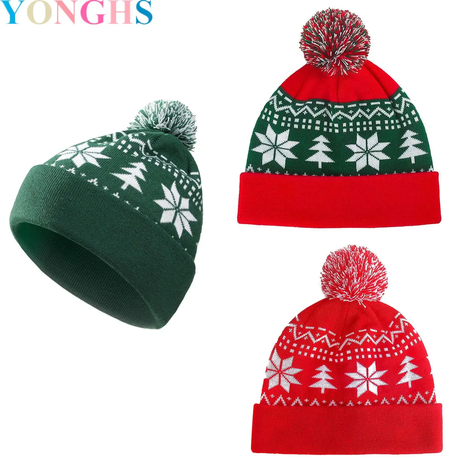 

Adults Christmas Knitted Santa Hat Xmas Holiday Crochet Beanie Pompom Cap Unisex New Year Festive Supplies