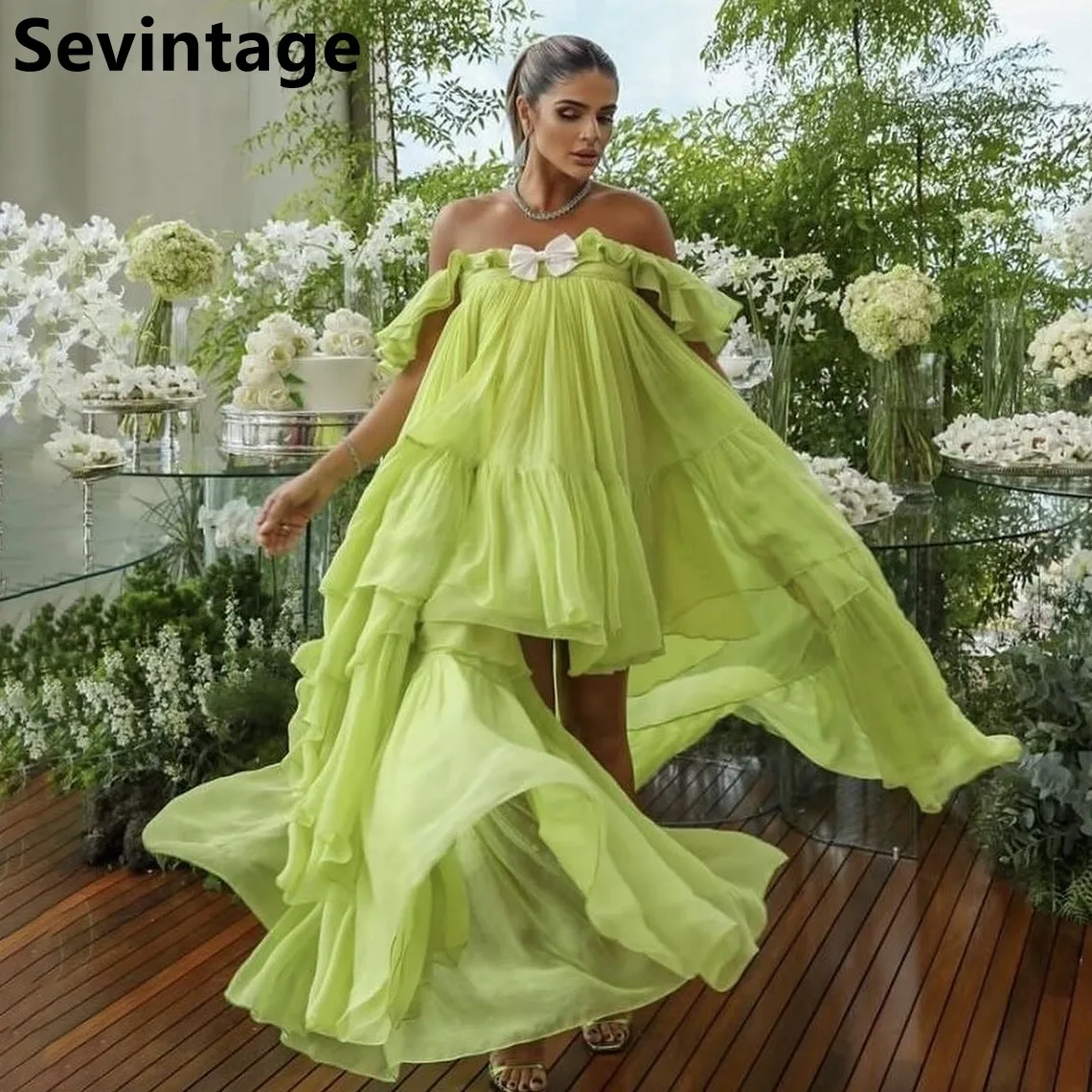 Sevintage Lemon Green Chiffon Evening Dress For Pregnant Women Maternity Prom Gown Floor Length 2024 Customized Robe de soiree