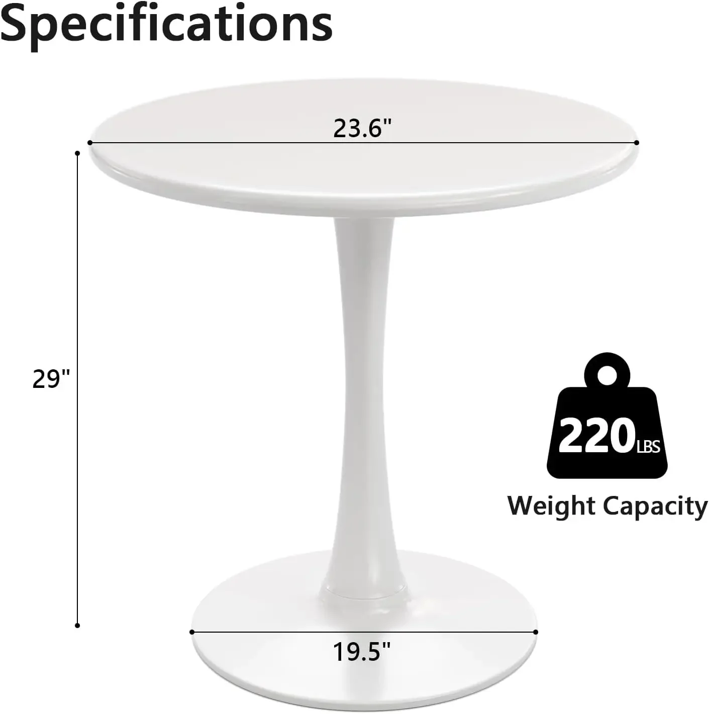 Round Dining Table for 2, 24 Inch Small Tulip Table with Metal Pedestal for Living Room, Mid Century Modern Table for Kitchen, O