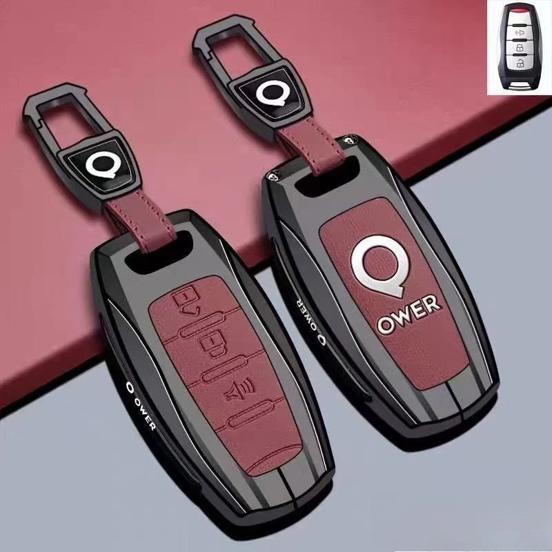 Zinc Alloy Car Key Case Cover Chain Shell Protector Fob Holder for Great Wall Pao POER EV Commercial Off-Road Pickup Accessories