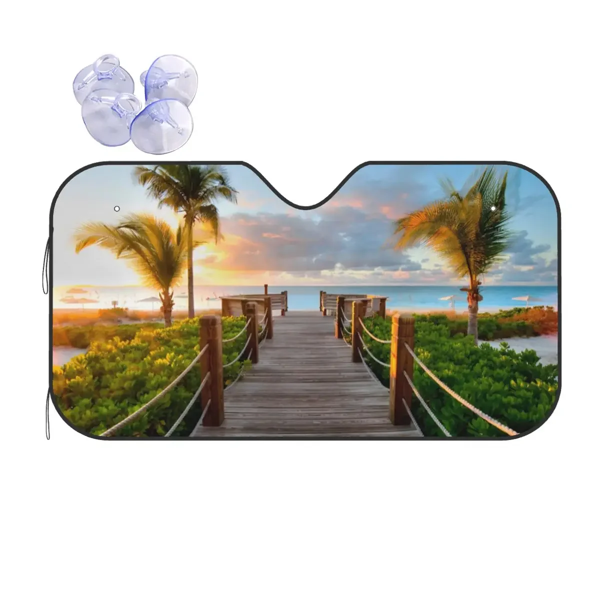 Clouds Sky Sea Ocean Palms Windshield Sunshade Summer Scenery Fold-up Car Front Windshield Sun Visor Blinds Sun Shade Protect