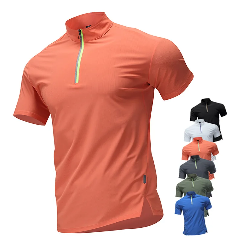 Men's Stand-Up Collar Short-Sleeve Sports T-Shirt: Moisture-Wicking, Breathable Running and Fitness Top for Work and Leisure