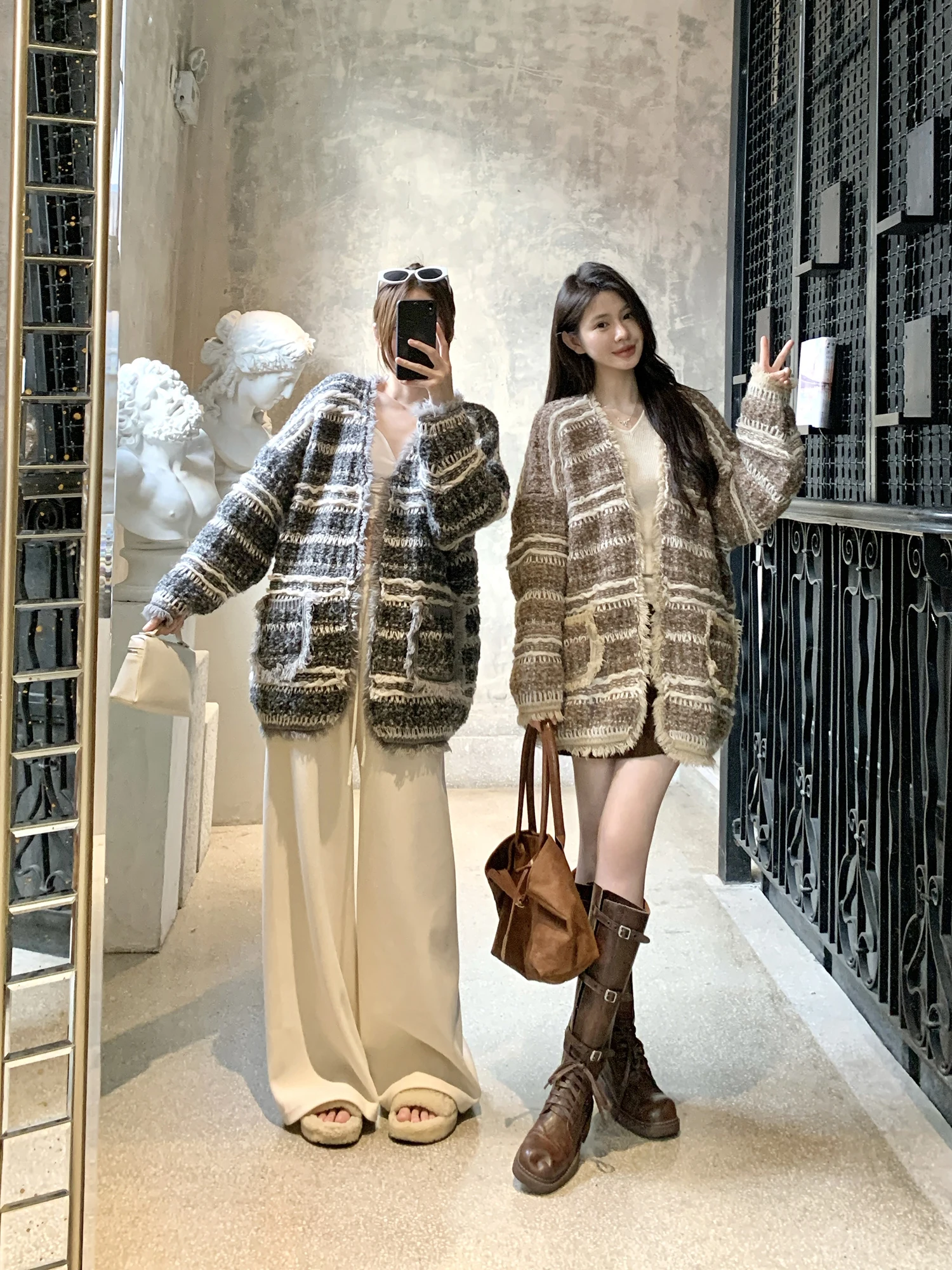 

ay Striped Tassel Open Cardigan Sweater Loose Knitted Autumn Winter High-End Feelings Outerwear Withmxboom Commute Sle