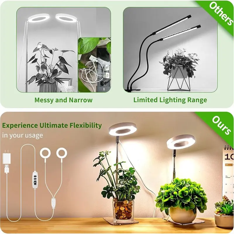 A59Z-Plant Grow Light2 Head 96 LED مصباح نمو الارتفاع قابل للتعديل للنباتات الصغيرة 3 مستويات سطوع عكس الضوء #2