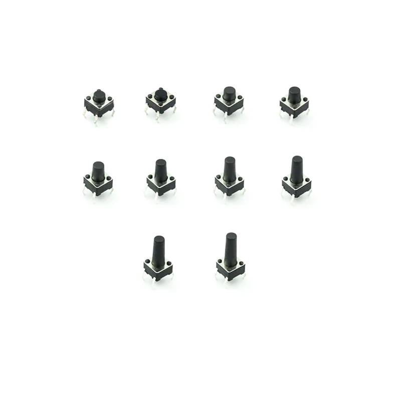 200Pcs 10 Models 6*6 Tact Switch Tactile Push Button Switch Kit Height: 4.3 To 13MM DIP 4P Micro Switch 6x6 Key Switch 10 Values