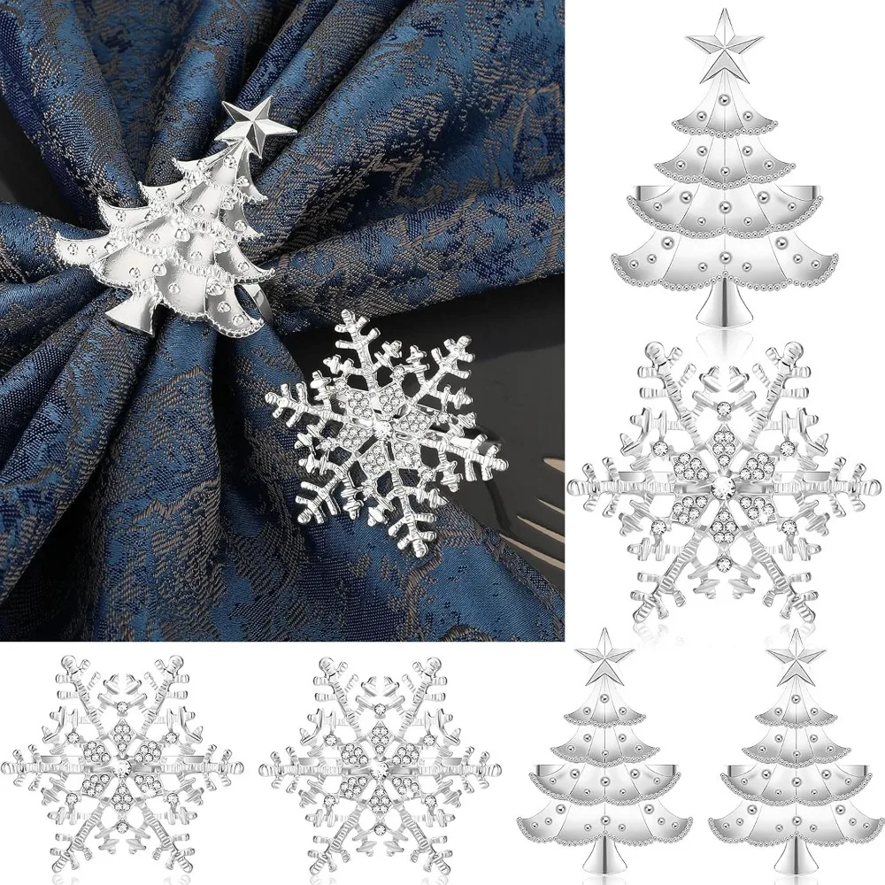 

6 шт. рождественские кольца для салфеток, снежинка и елка, рождественские кольца для салфеток, металлический блестящий держатель для рождественской вечеринки, свадьбы