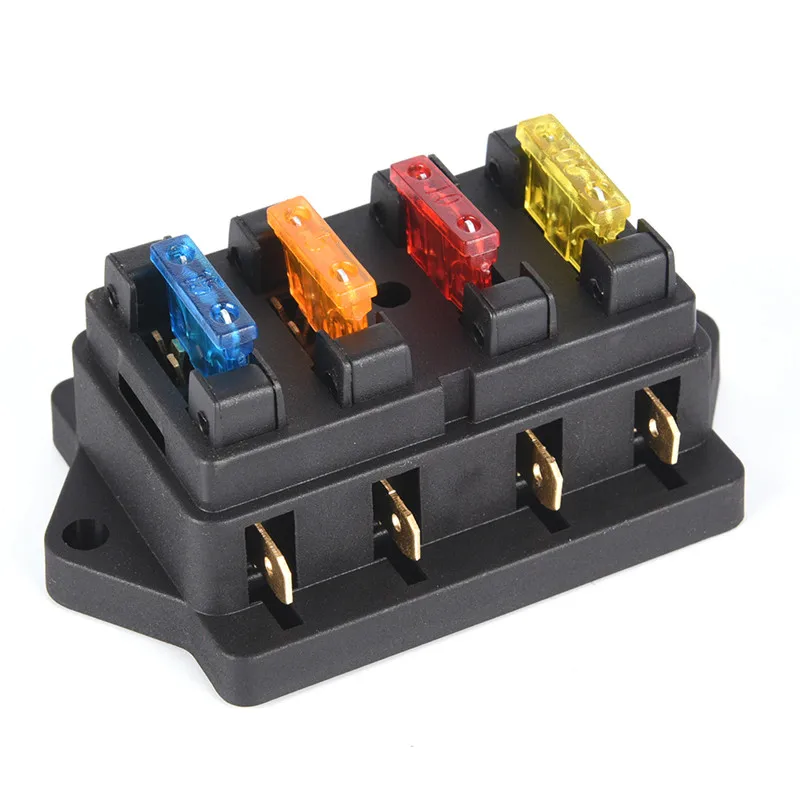 Car 4 Way Circuit Standard ATO Blade Fuse Box Block Holder 12V / 24V+4 Way Fuse For 22mm Handlebar Motorcycles E-Bikes