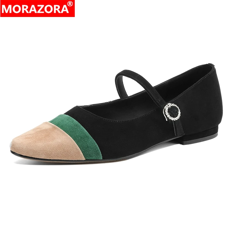 

MORAZORA Women Flats Mary Janes Buckle Suede Leather Pointed Toe Mixed Color Flat Shoes Spring Summer Casual Party Shoes
