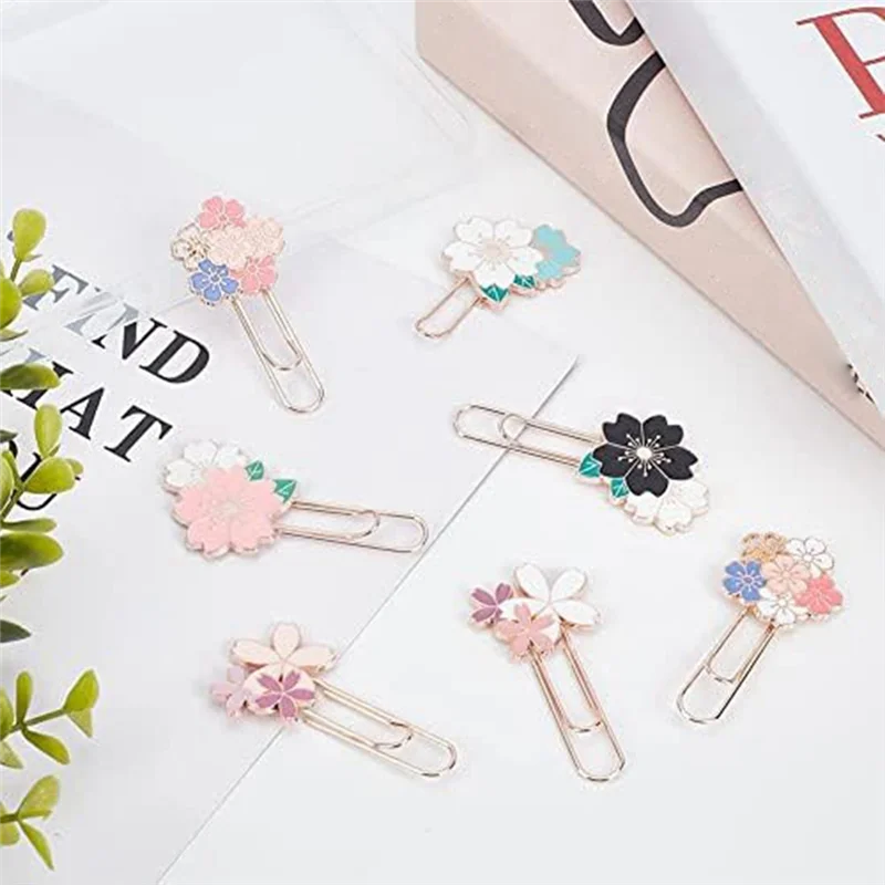 Gfc-7Pcs Cherry Blossom Paper Clips, Cute Colorful Sakura Paperclip Planner Accessories for Office Supplies Students Marking