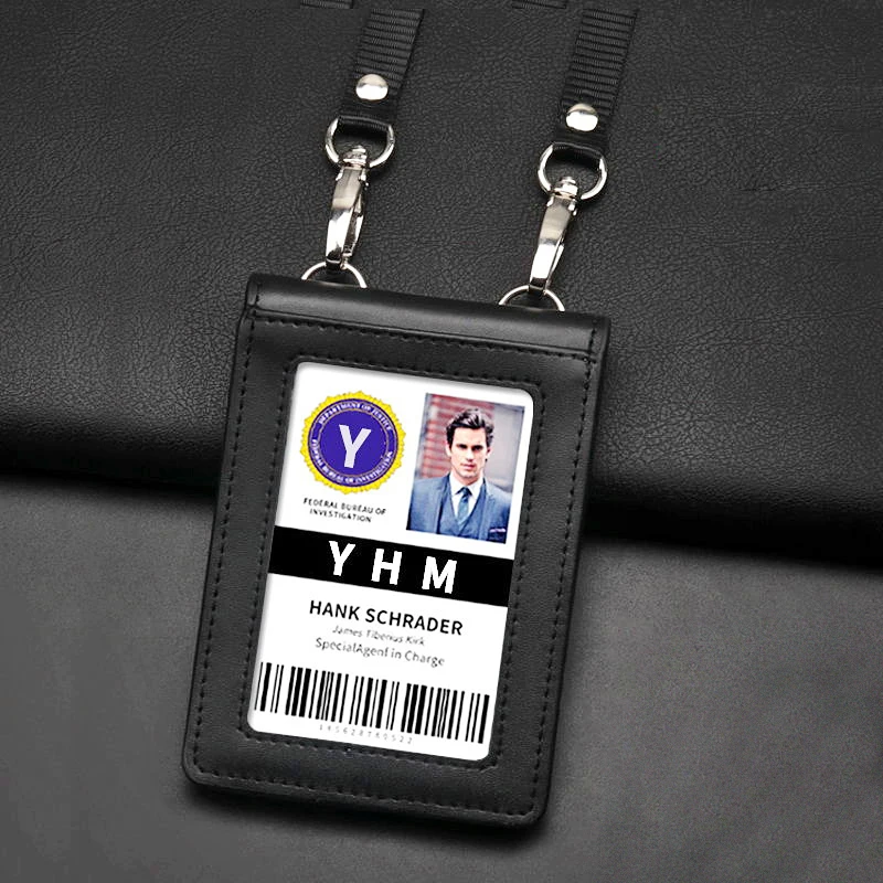 

NEW High Quality Top Cowhide US Police ID Badge Holder with Lanyard Formal Business Work Access Card Work Permit Holder