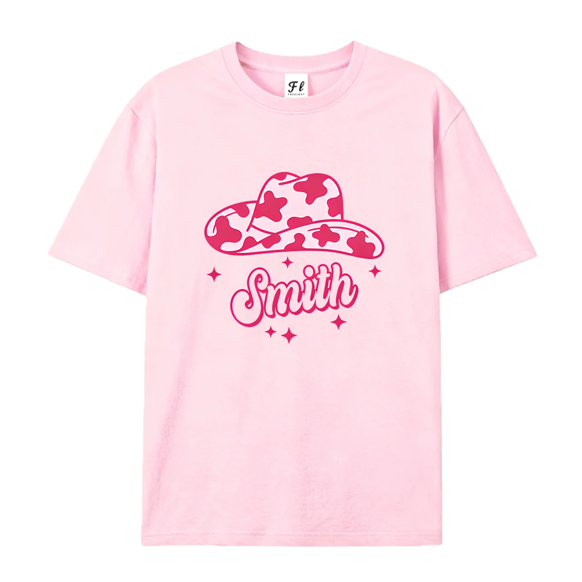 Women Smith Cow Print Pattern Cowboy Hat Graphic T Shirt Summer O Neck Short Sleeve Western Star Cute Pink Print Soft Casual Tee