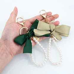 1pc 2pcs Colorful Fabrics Bownot Pendant Phone Charms Imitated Pearl String Keychain Bag Strap Cellphone Lanyard Keyring Jewelry