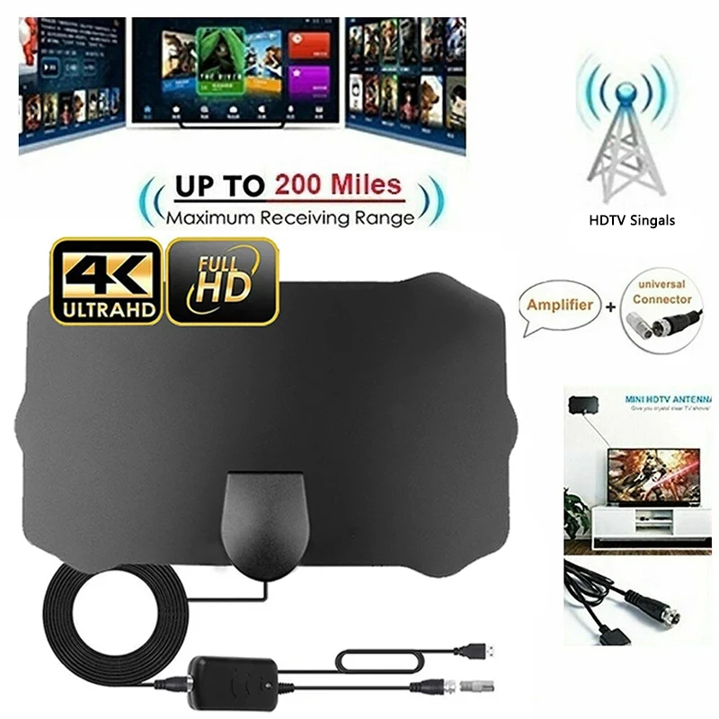 5000 Miles 8K Digital DVB-T/T2 DVBT2 TV Antenna Indoor with Amplifier Booster 1080P Aerial For Car Antenna RV Travel Smart TV