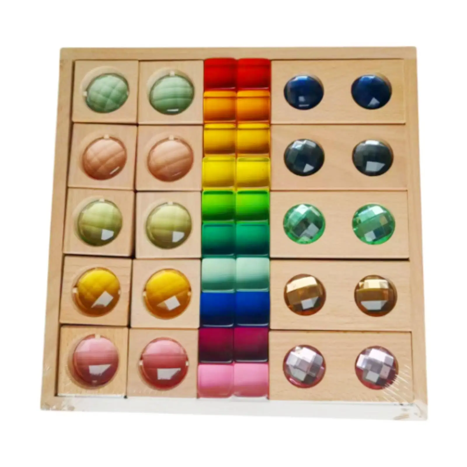 Acrylic Wooden Blocks Set Montessori Toys Colorful Educational Toys Sensory Rainbow Stacker Building Cubes for Ages 3-6 Kids