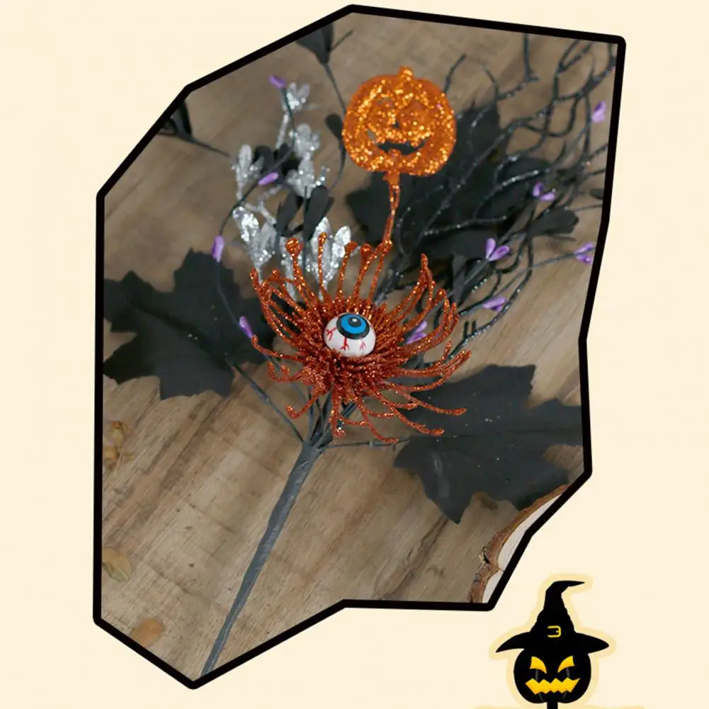 Halloween Home Decoration Branch Halloween Artificial Branch Stem with Glitter Black Twigs Pumpkin Eyeball for Floral