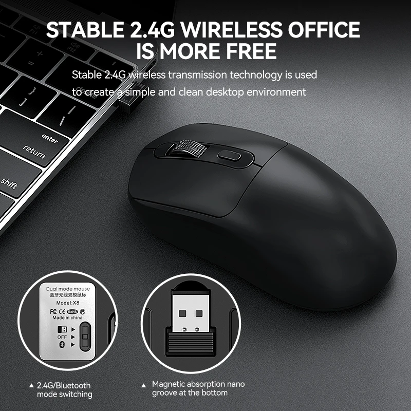 

Esports Dual Mode Wireless/Bluetooth Gaming Mouse with Anti-slip Sticker TYPE-C Rechargeable Office Mouse For Laptopsfund