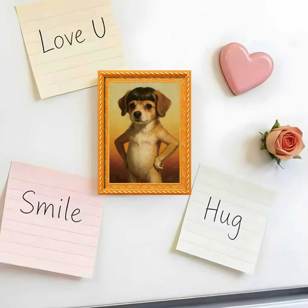 1 Piece of Cute Dog Fridge Magnet, Vintage Picture Frame Magnetic Sticker, Adorable Pot Lid-Shaped Dog Quirky Fridge Decoration Message Sticker