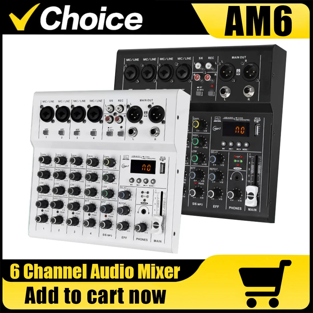 Professioneller 6-Kanal-Audiomixer, unterstützt Karaoke, Bühnenauftritte, Konferenzen, PC-Aufzeichnung, DJ-Karaoke, USB-Schnittstelle