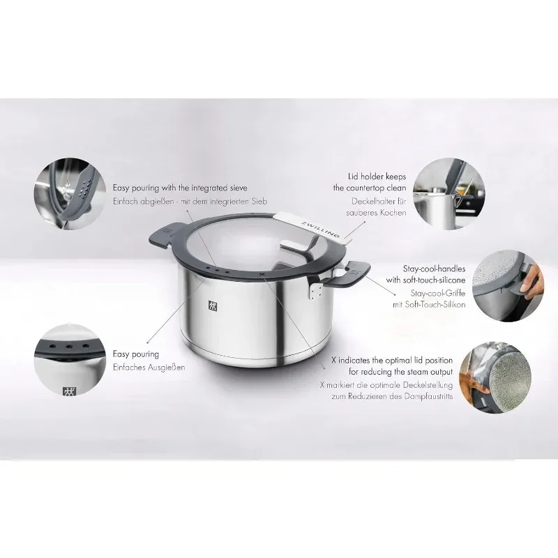 ZWILLING Simplify 9 Piece Premium Stainless Steel Kitchen Cookware Set- Grey Pots Set, Induction Compatible, Stainless Steel