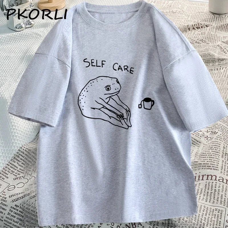 Divertente rana Self Care Tshirt donna Retro Cottagecore T Shirt estate cotone manica corta abbigliamento donna Harajuku Tshirt oversize