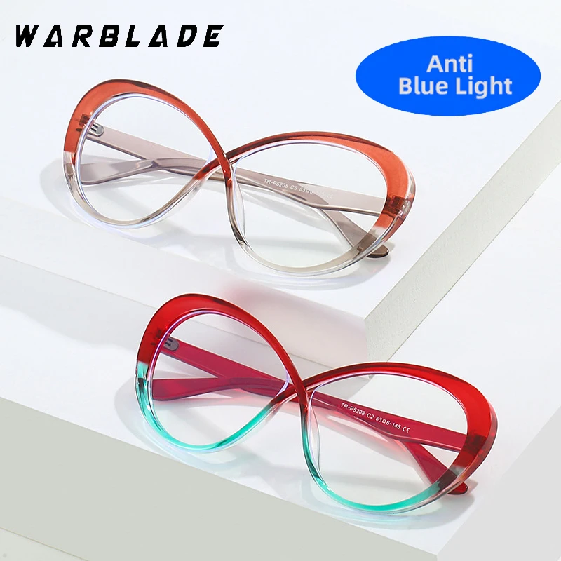 2025 Color Stitching Anti-Blue Light Fashion Oversized TR90 Women Round Glasses Frames Spring Hinge Computer Optical Eyeglasses