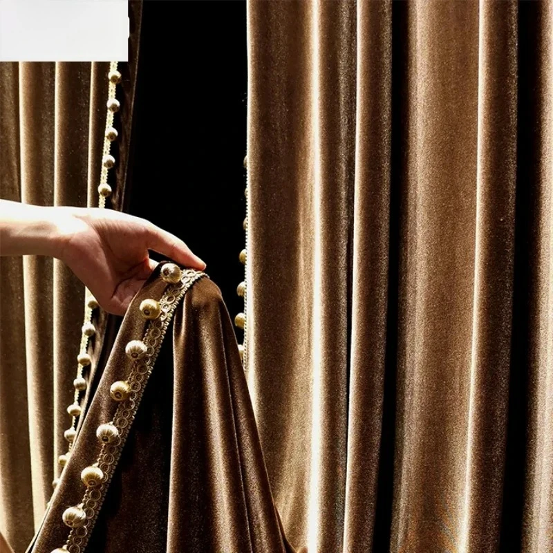 European Luxury Brown Window Curtain, American Velvet Curtain for Villa, Living Room, Bedroom Curtain Fabric, House Decor